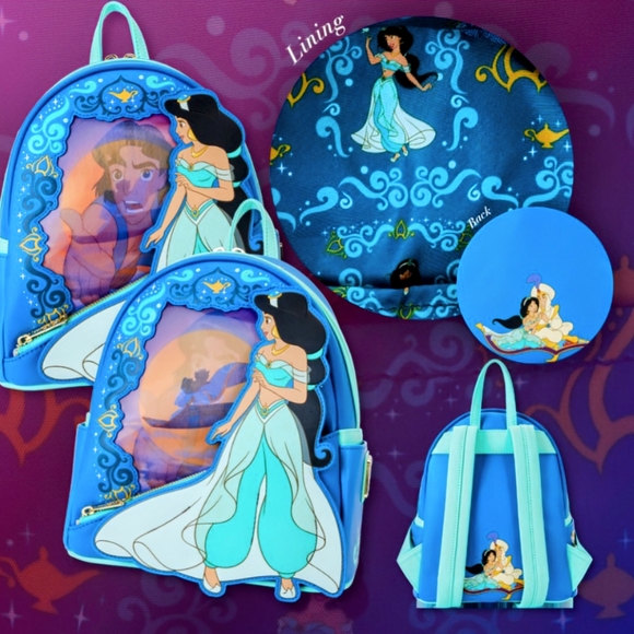 Loungefly Disney Aladdin Jasmine Lenticular Portrait Mini Backpack,wallet& Charm - Picture 17 of 17